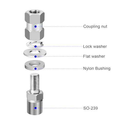 HYSHIKRA SO239 to 3/8-24 CB Antenna Adapter | Heavy-Duty Stud Mount with UHF-Female