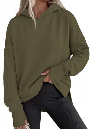 PrettyGarden Women's Oversized Hoodies with Side Slits - Army Green, Medium