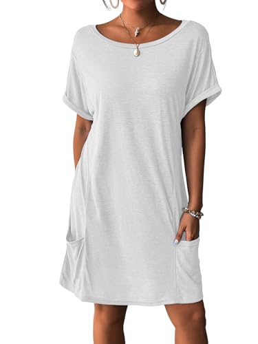 Swimsuit Coverup for Women - Short Sleeve Swimwear T-Shirt with Pockets - Vivid White, XX-Large