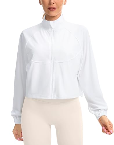 Women's Lightweight Athletic Jacket - UPF 50+, Cropped, White, Small