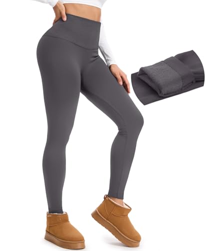 Thermal Fleece Lined Leggings for Women - High Waisted Tummy Control - Dark Grey Large-X-Large