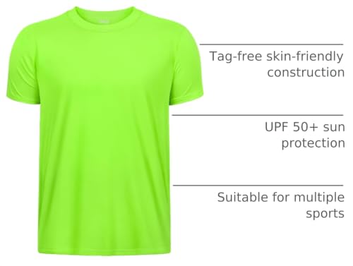 Boys Neon Rash Guard - Dry Fit UPF50+ Short Sleeve Shirt - Neon Green, 10-12 Years