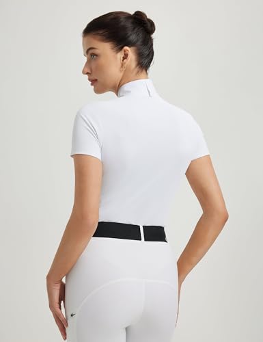 Equestrian Show Shirt for Women - Short Sleeve, UPF50, White, Medium