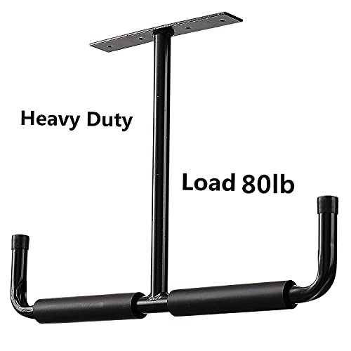 Overhead Garage Storage Hooks Rack Ceiling Mounted, Heavy Duty Utility Hooks Ladder Hangers for Pipe, Lumber, Fishing Rod and Ski Board | 4 Pack Black