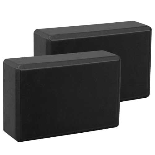 Yoga Blocks 2-Pack - Non-Slip Foam Bricks for Pilates & Exercise - Black, 9 x 6 x 3 Inch