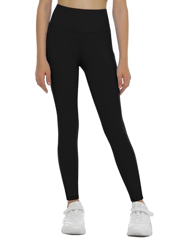 THE GYM PEOPLE Girls High Waist Workout Leggings Kids Dance Yoga Pants Large Black