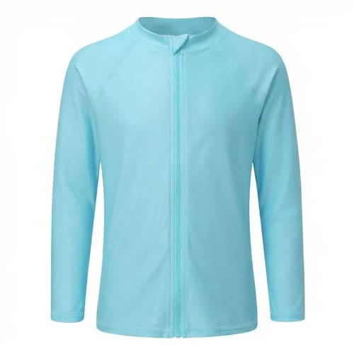 Girls Long Sleeve Swim Shirt Rash Guard - UPF 50+, 12-14 Years Cyan