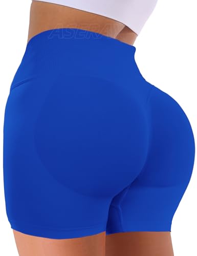 Seamless Gym Workout Shorts for Women - Scrunch Butt Lifting, Tummy Control, 4.5" - Small Electric Blue
