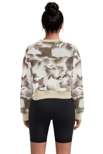 Women's Cotton Camo Cropped Sweatshirt - Oversized Y2K Slit Pullover - Large