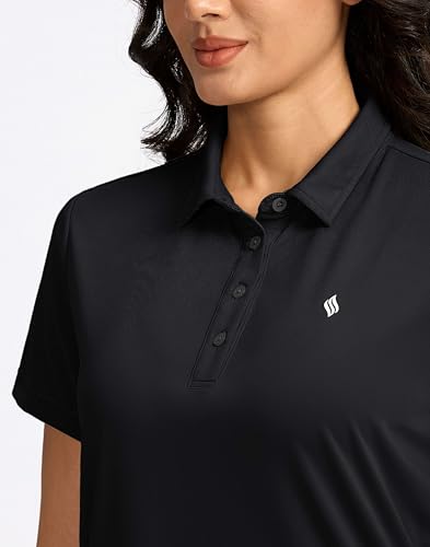 Women's Black Large Golf Polo Shirt Short Sleeve Moisture-Wicking Collared Top