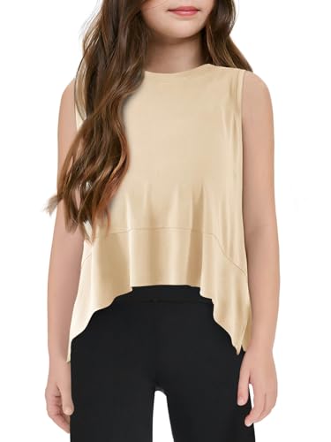 Girls Athletic Crop Tank Top - Cute Workout Shirt, 7-8 Years Apricot
