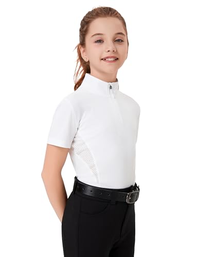 Quick Dry Girls Equestrian Riding Shirt - White, Medium