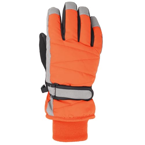 Kids Winter Snow Gloves - Windproof & Water-Resistant - Large Neon Orange