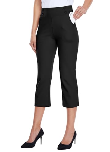 Willit Women's Black Large Capri Yoga Pants Dress - Stretch & Comfortable