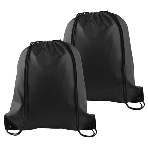 Black Drawstring Backpack - 2 Pack Cinch Sacks for Gym & Travel