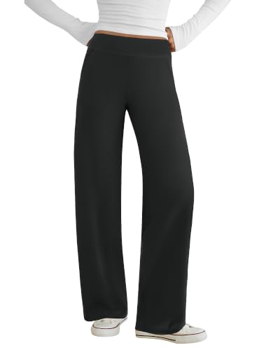 COPYLEAF Women's Wide Leg Yoga Pants with Pockets - Black, Large