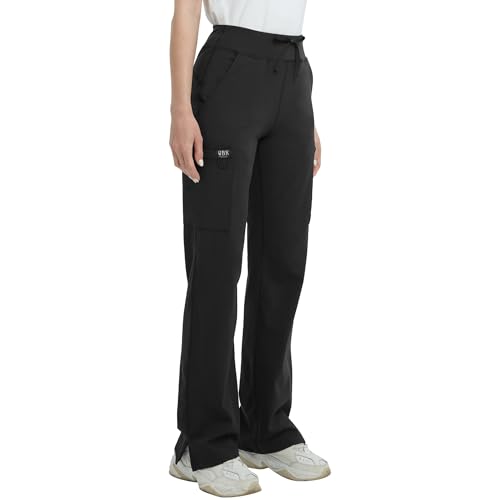 Tall Black QBK High-Rise Yoga Scrub Pants Women - Wide Leg Cargo & Knit Waistband