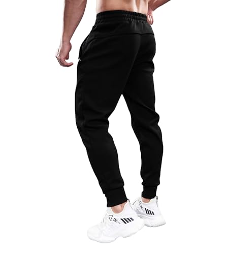 Fioboc Slim-Fit Black A-Slim-Fit Men's Drawstring Joggers Athletic Sweatpants