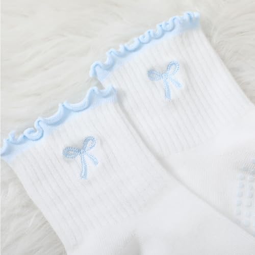 Pilates Grip Socks for Women - Nonslip Yoga Socks - Blue Bow