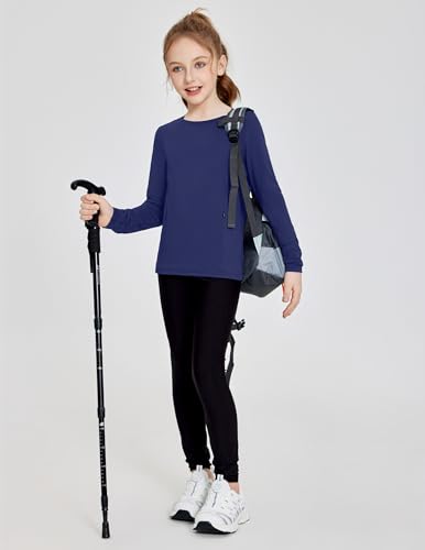Girls Athletic Long Sleeve Shirt with Zipper Pockets - Navy Blue, 5-6 Years