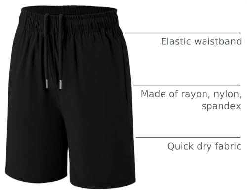 Boys Athletic Shorts with Pockets - Quick Dry, 11-12 Years, Black