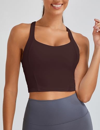 Women's Athletic Workout Tank Top with Built-in Bra - Large Cacao024