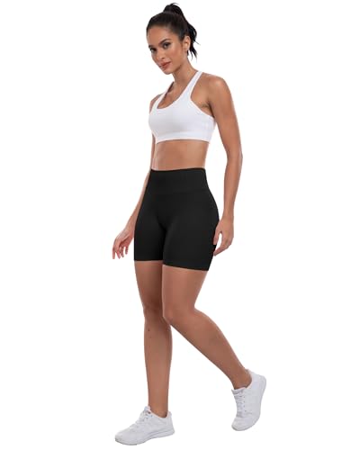 High Waisted Seamless Butt Lifting Gym Shorts - Black, Medium