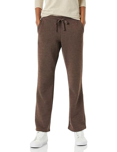 Women's Fleece Sweatpants with Drawstring - Medium Chocolate, Relaxed Fit, Straight Leg