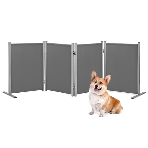 RANTILA 4 Panel Indoor Foldable Dog Fence Freestanding Dog Gate for Stairs, Hallways, or Doorways for Small Dogs- 68 X 24 Inch, Grey, Need Assembly