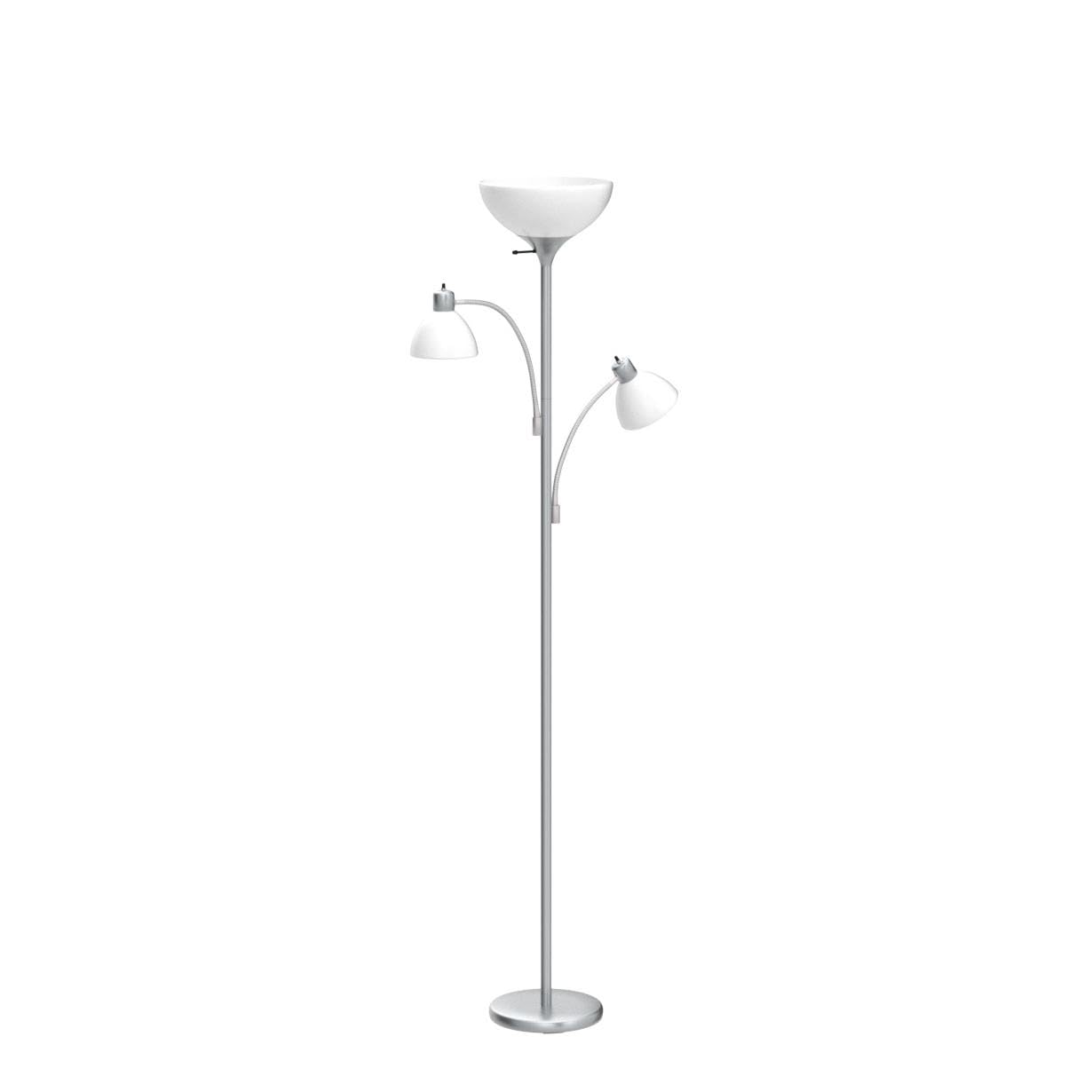 Brightech Sky Dome Double LED Floor lamp, Torchiere Super Bright Floor Lamp with 2 Reading Lamps for Living Rooms & Offices - Dimmable Tall Standing Lamp for Bedroom Reading - Tall Silver Pole