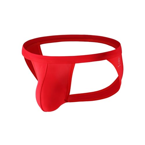 Men's Athletic Jockstrap Thong - Moisture-Wicking Sport Underwear - Red, Large