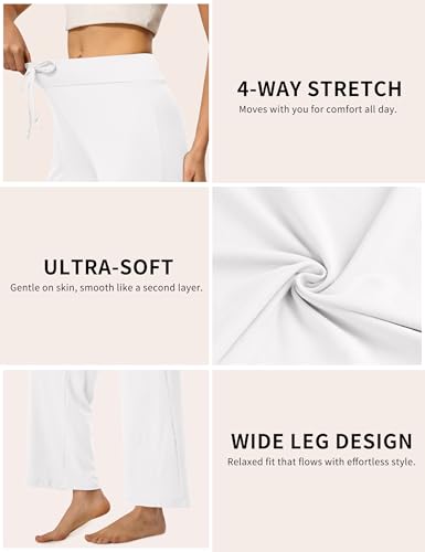 VALANDY Creamlush Drawstring Wide Leg Lounge Pants - Medium White