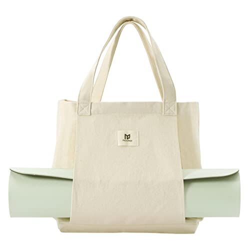 Canvas Tote Bag with Yoga Mat Carrier - Beige