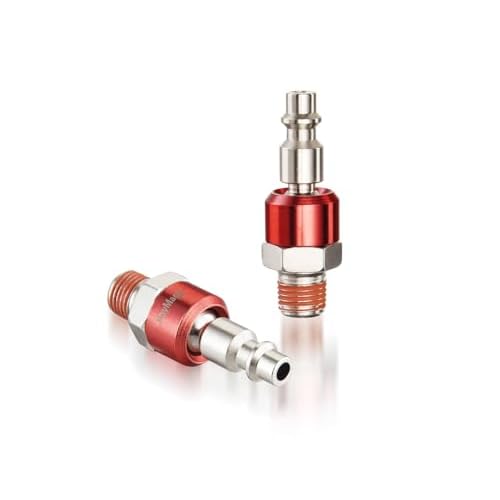 RayMagic Industrial-Grade 1/4" Swivel Air Plug, 2-Pack 360¡Æ Swivel Steel Red Electrophoresis Plug, 1/4-Inch NPT Male Pre-Coated 18-Threads, Air Hose Fittings(Red)