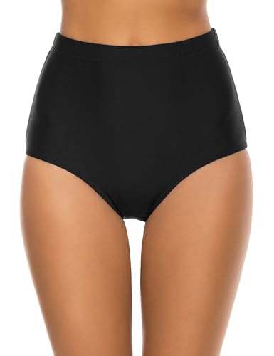 Bonneuitbebe High Waisted Black Bikini Bottoms - Full Coverage, Medium/High Waist