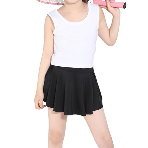 Athletic Skorts for Girls - Flowy Tennis & Golf Shorts with Pocket - 7-8 Years / A-black