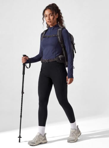 Merino Wool Leggings for Women with Pockets - High Waisted, Medium, Black - WWOMAY