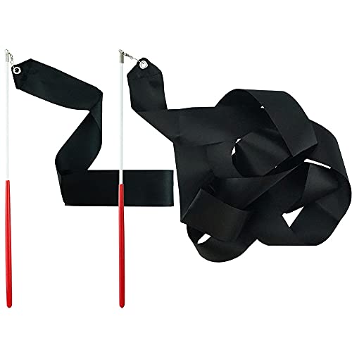Rhythmic Gymnastics Wand Set - Black Dancing Streamers, 2 Pack
