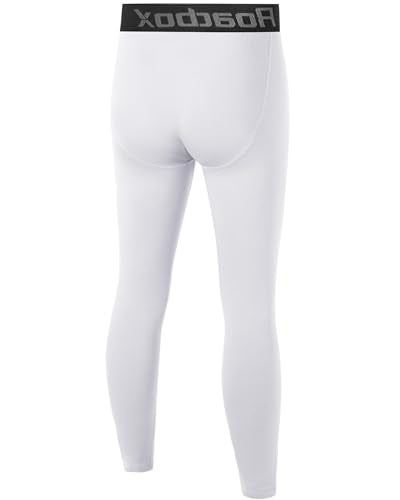 Youth Boys' Thermal Compression Pants - Fleece Lined Base Layer Leggings - White, Medium