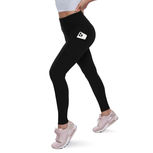 QGGQDD Women's Fleece Lined Thermal Leggings Black Large-X-Large Pockets