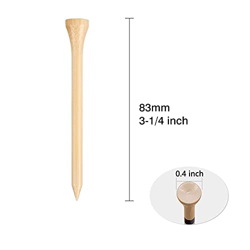 Bamboo Golf Tees - 100 Pcs, 3-1/4 Inch, Biodegradable, Durable