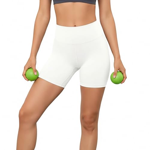 Hi Clasmix High Waisted Workout Biker Shorts Women 5" Tummy Control Large White