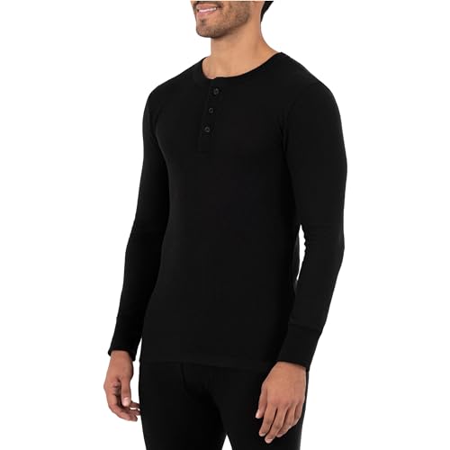 Men's Recycled Waffle Thermal Underwear Henley Top - Medium/Black - 1 Pack