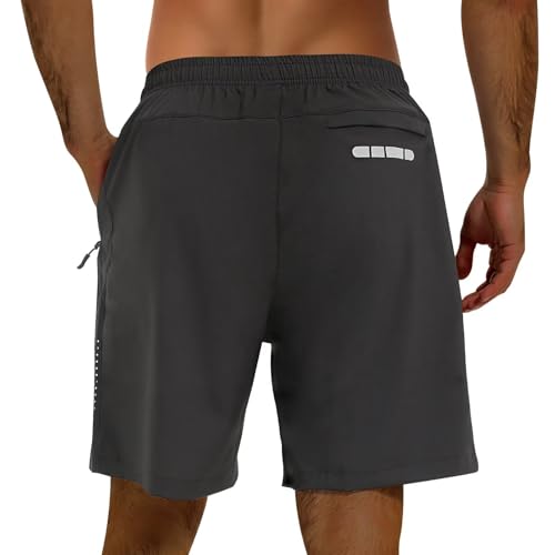 FIONECA Men's 2 Pack Athletic Shorts - Medium Black & Dark Gray, 7-Inch Quick Dry Gym Running Mesh Shorts with Zipper Pockets