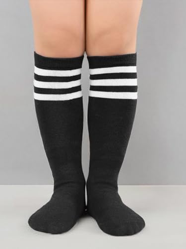 Youth Soccer Socks - Knee High, Breathable for Kids 6-9 Years - Blue White & Black White