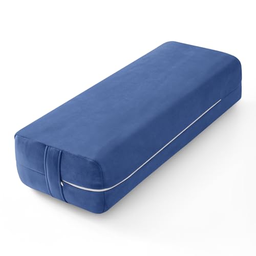 Yoga Bolster Pillow - Rectangular Meditation Cushion, Blue 27"x10"x5.5"