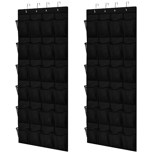 GORILLA GRIP Over-the-Door Shoe Organizer 24 Large Mesh Pockets Black 2 Pack with Hooks