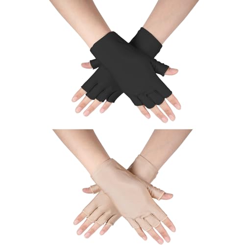 UV Protection Fingerless Gloves for Driving and Manicures - 2 Pair Set