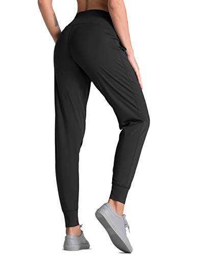 Dragon Fit Women's Black Medium Joggers with Pockets - High Waist Tapered Workout Pants