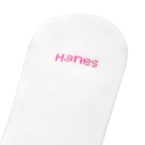 Hanes Girls' Crew White Cushioned Socks Pack 12-Pairs, Medium (Ankle & No Show)